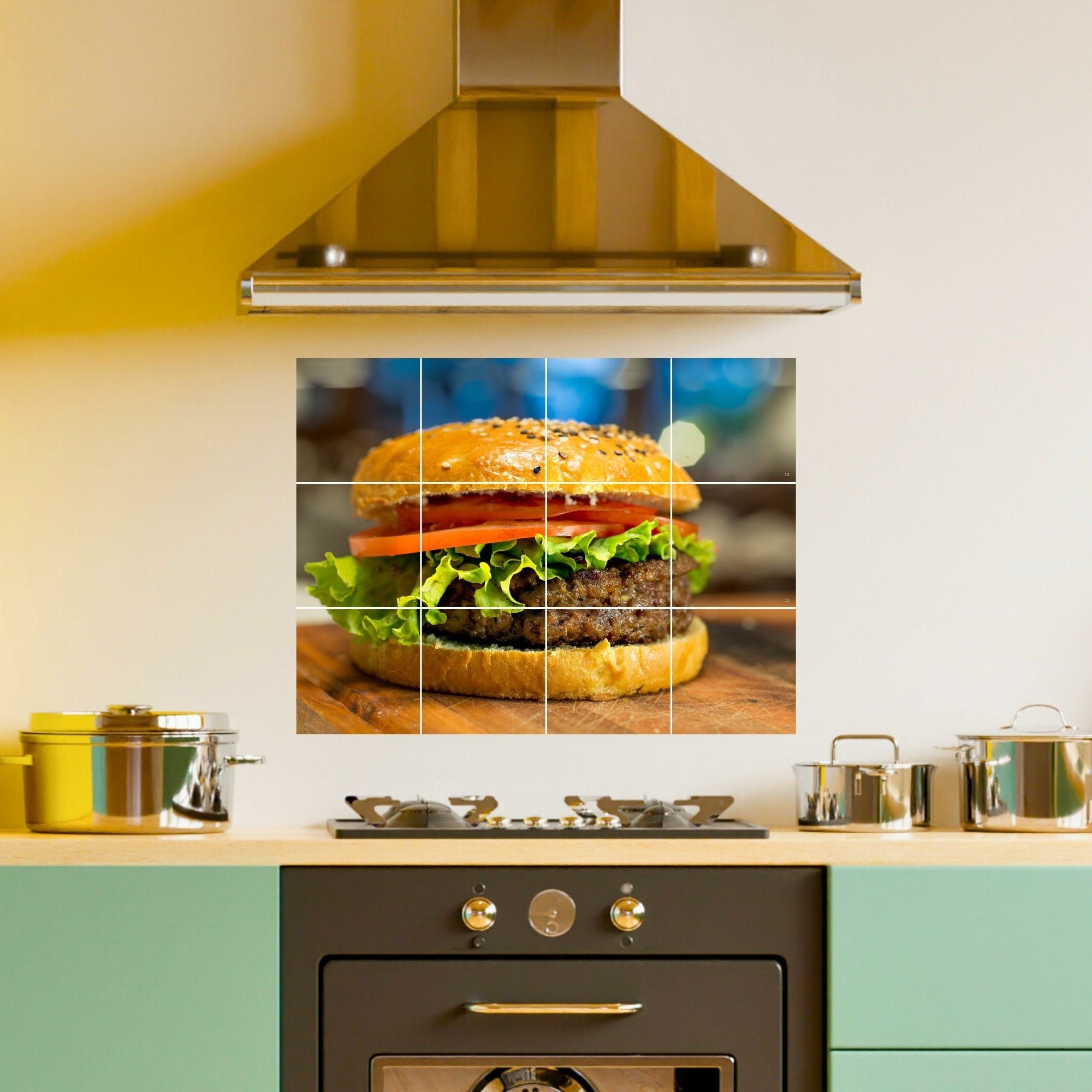 Brandian Wall Stickers for Kitchen - Tiles Stickers for Wall - Kitchen Tiles Stickers Oil Proof - Backsplash Tile Stickers for Kitchen Wallpaper Oil Proof Waterproof - Big Burger Themed