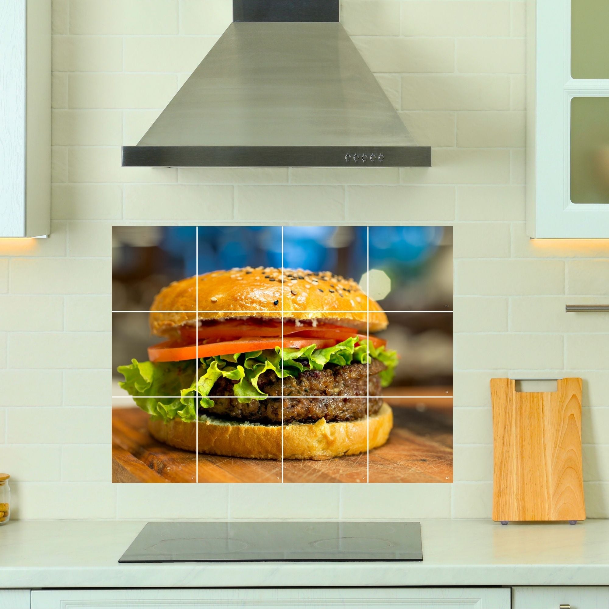 Brandian Wall Stickers for Kitchen - Tiles Stickers for Wall - Kitchen Tiles Stickers Oil Proof - Backsplash Tile Stickers for Kitchen Wallpaper Oil Proof Waterproof - Big Burger Themed