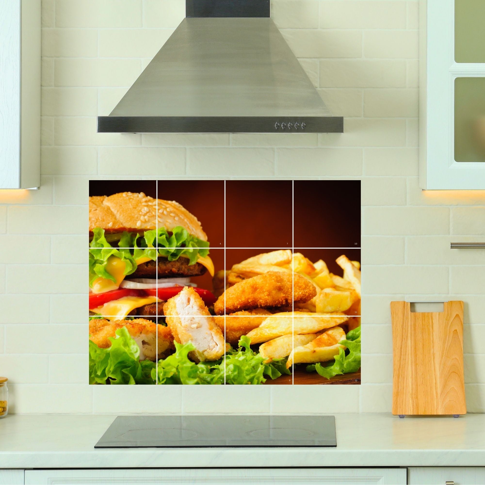 Brandian Wall Stickers for Kitchen - Tiles Stickers for Wall - Kitchen Tiles Stickers Oil Proof - Backsplash Tile Stickers for Kitchen Wallpaper Oil Proof Waterproof - Burger French Fries Themed