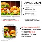 Brandian Wall Stickers for Kitchen - Tiles Stickers for Wall - Kitchen Tiles Stickers Oil Proof - Backsplash Tile Stickers for Kitchen Wallpaper Oil Proof Waterproof - Burger French Fries Themed