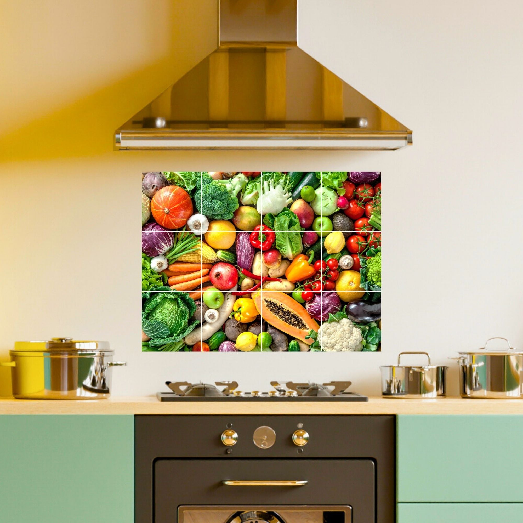 Brandian Wall Stickers for Kitchen - Tiles Stickers for Wall - Kitchen Tiles Stickers Oil Proof - Backsplash Tile Stickers for Kitchen Wallpaper Oil Proof Waterproof - Vegetables Themed