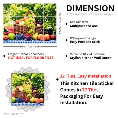 Brandian Wall Stickers for Kitchen - Tiles Stickers for Wall - Kitchen Tiles Stickers Oil Proof - Backsplash Tile Stickers for Kitchen Wallpaper Oil Proof Waterproof - Fruit Themed