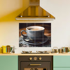 Brandian Wall Stickers for Kitchen - Tiles Stickers for Wall - Kitchen Tiles Stickers Oil Proof - Backsplash Tile Stickers for Kitchen Wallpaper Oil Proof Waterproof - Coffee Cup Themed