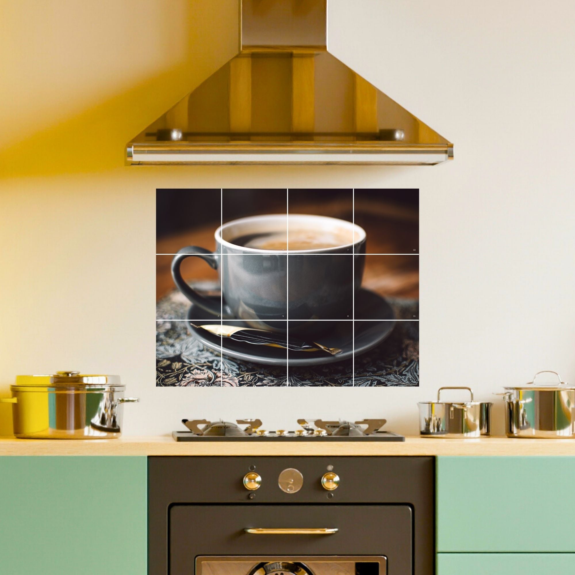 Brandian Wall Stickers for Kitchen - Tiles Stickers for Wall - Kitchen Tiles Stickers Oil Proof - Backsplash Tile Stickers for Kitchen Wallpaper Oil Proof Waterproof - Coffee Cup Themed