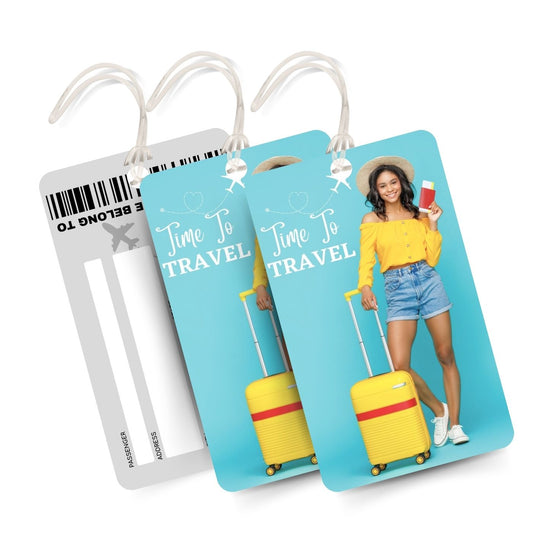 Brandian Luggage Tags and Bag Tag Time to Travel, Girl Effortless Elegance Our Stylish Luggage Tags for Suitcases Flight Set You Apart with Silicone Band, Multicolour