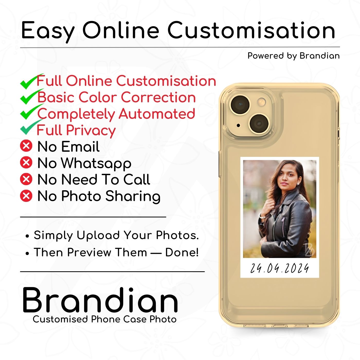 Brandian 20 Customised Phone Case Photo Prints Unique Phone Cases, Personalized Prints Add Text & Emojis Multicolour Gift Size 3 X 2 Inches, White, (Pack of 20)