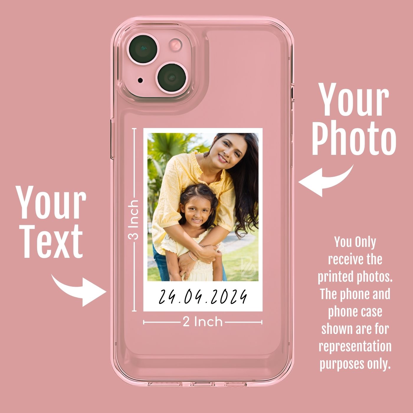 Brandian 20 Customised Phone Case Photo Prints Your Phone, Your Memories Add Text & Emojis Multicolour Gift Size 3 X 2 Inches, White, (Pack of 20)