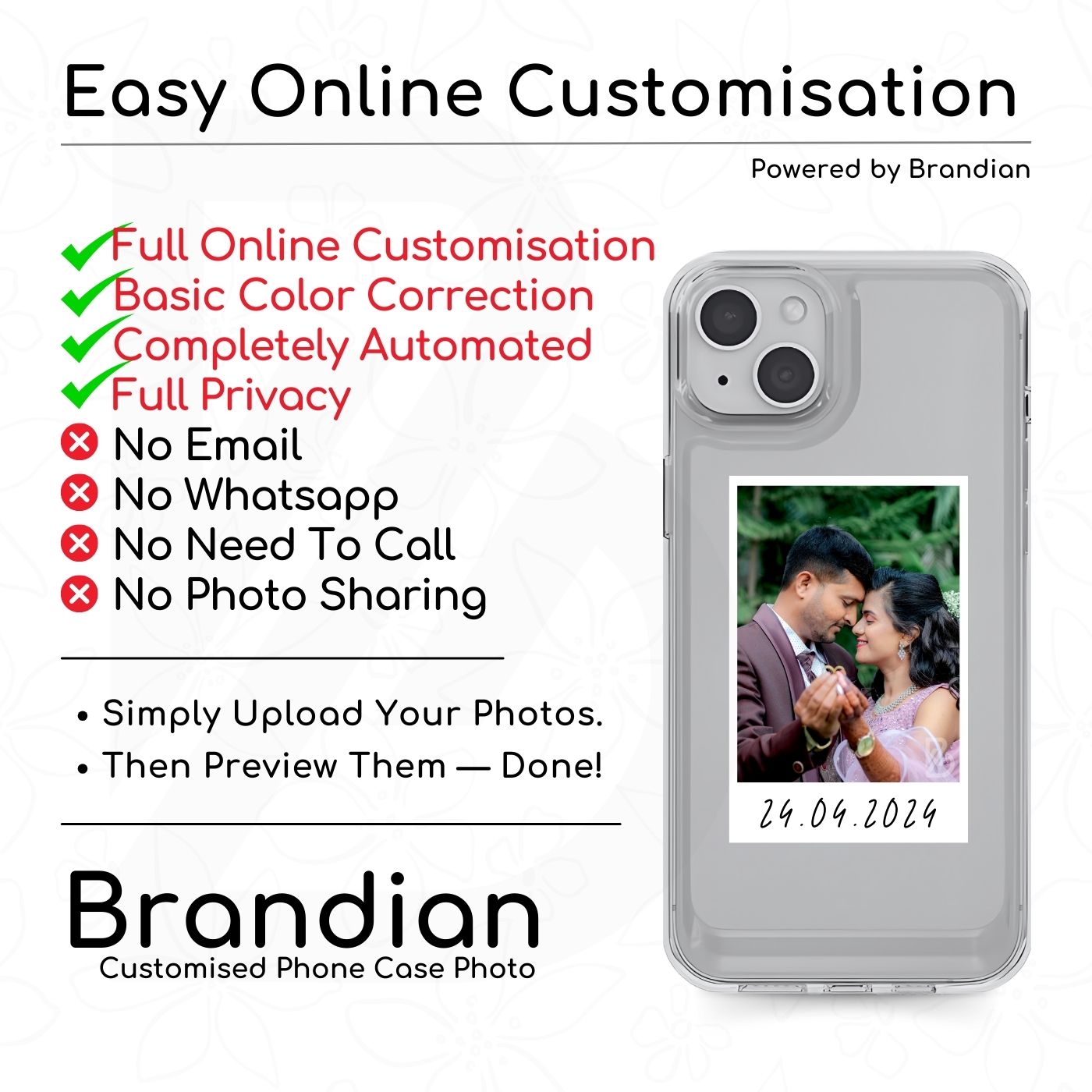 Brandian 20 Customised Phone Case Photo Prints Capture Your Story in Every Snap Add Text & Emojis Multicolour Gift Size 3 X 2 Inches, White, (Pack of 20)