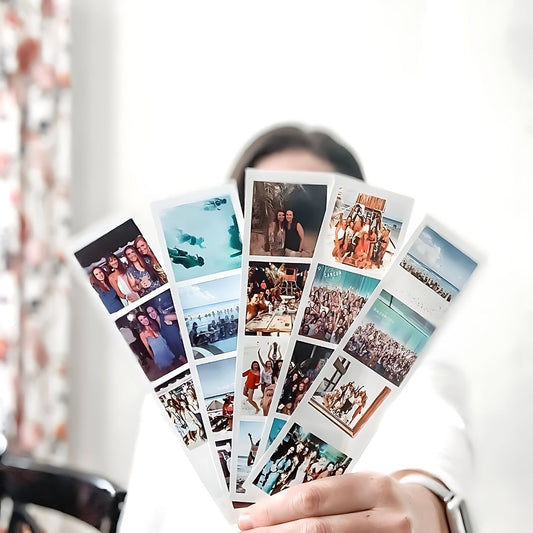 Brandian 24 Customised Photo Strip Prints Mini Picture Prints Customize Your Photos with our Style Prints Add Text & Emoji Gift Multicolour 8 X 2 Inches (Pack of 6 Photo Strips)