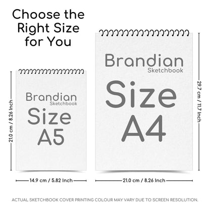 Brandian A5 Sketchbooks, Spiral Bound, Mini Size, Professional-Grade Sheets, Unleash Your Artistic Flair Quality Sketch Book for Students and Artists of Brilliance (50 Sheets, 100 Pages)