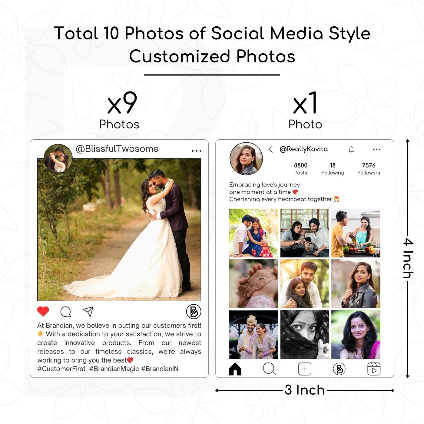 Brandian Customized Social Media Style Mini Photo Prints Social Media Inspired Picture Collage Size 4 X 3 Inches, White