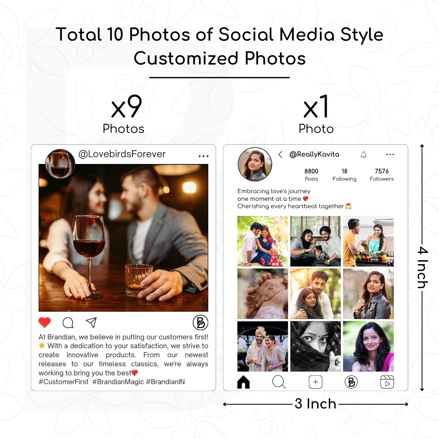 Brandian Customized Social Media Style Mini Photo Prints Custom Digital Memory Print Size 4 X 3 Inches, White