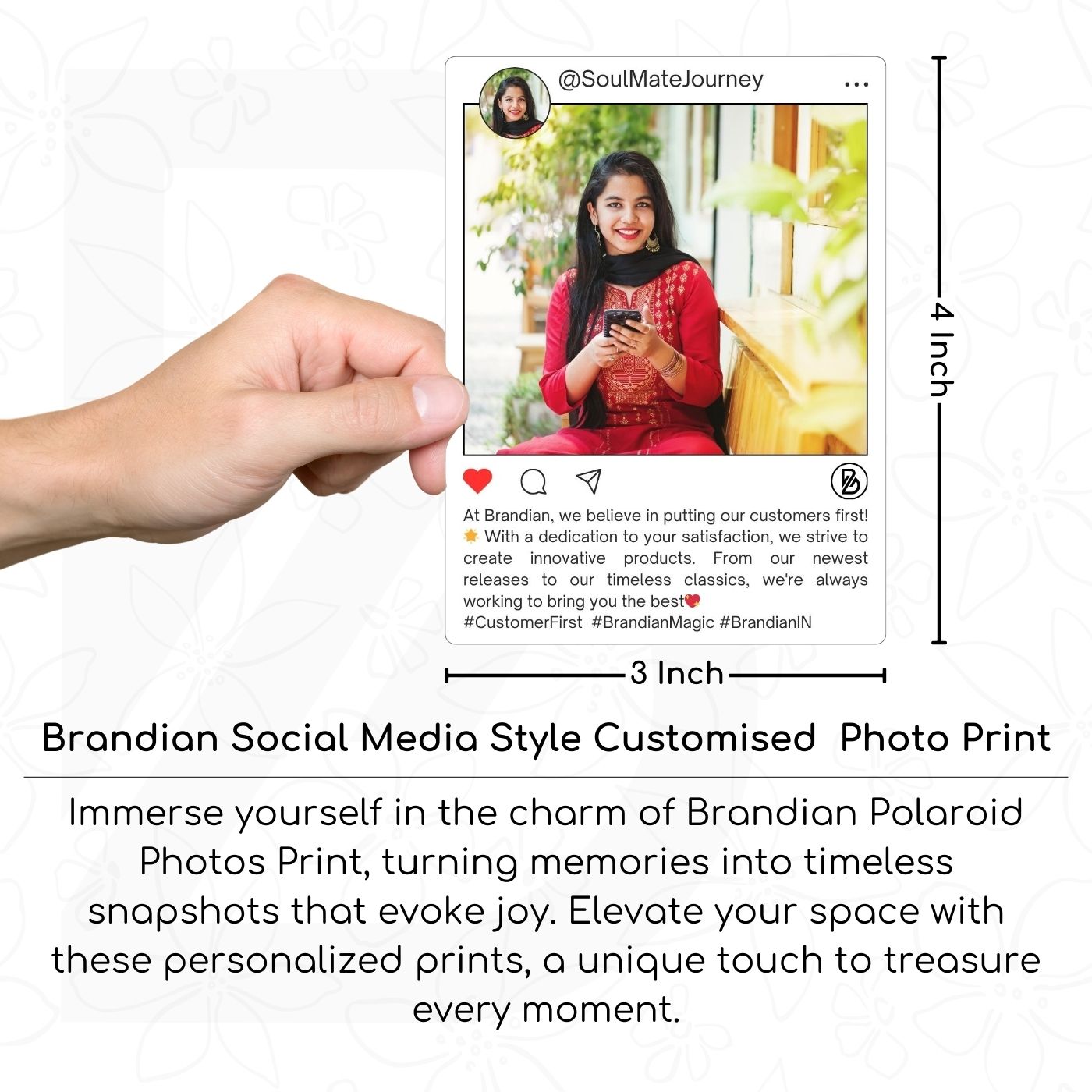 Brandian Customized Social Media Style Mini Photo Prints Customized Social Memory Collage Size 4 X 3 Inches, White