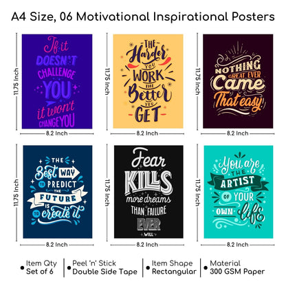 Brandian Motivational Wall Posters Inspire Your Study Room with Cool Stationery Items Gift for Teenage Boys and Room Decorating Essentials, A4 Size (29 cm X 21 cm) Set of 6