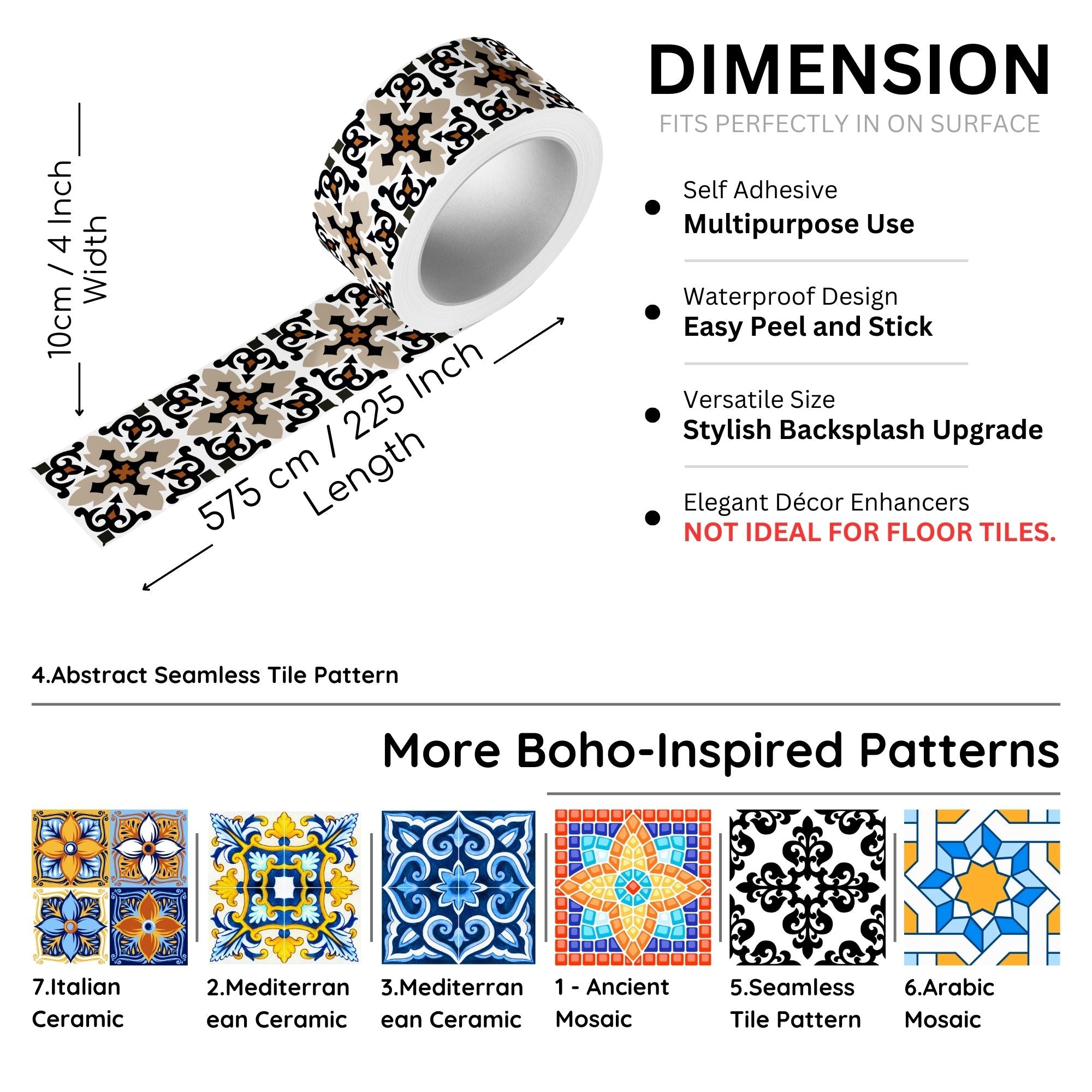 Brandian Wall Tiles Stickers Roll Waterproof Self Adhesive Border Wall Stickers for Living Room, Kitchen Backsplash Tiles Sticker, Peel N Stick Mosaic Tiles for Wall,  Abstract