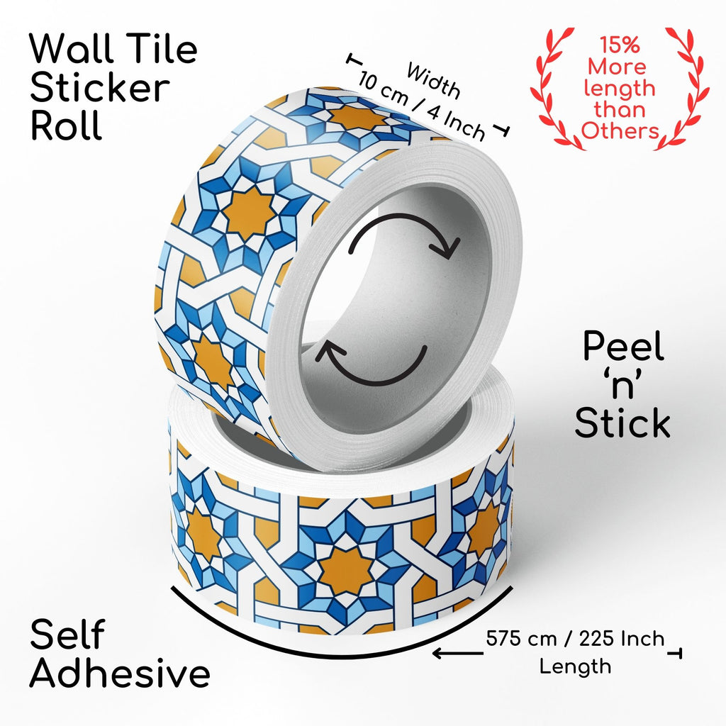 Brandian Wall Tiles Stickers Roll Waterproof Self Adhesive Border Wall Stickers for Living Room, Kitchen Backsplash Tiles Sticker, Peel N Stick Mosaic Tiles for Wall,  Arabic Mosaic
