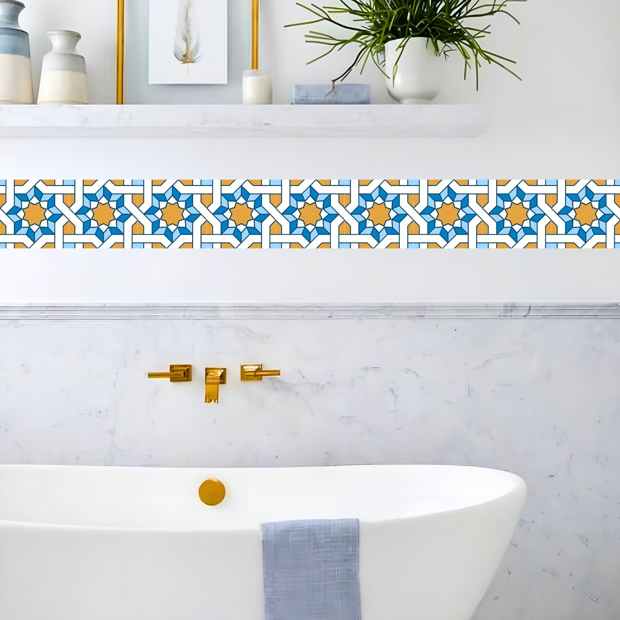 Brandian Wall Tiles Stickers Roll Waterproof Self Adhesive Border Wall Stickers for Living Room, Kitchen Backsplash Tiles Sticker, Peel N Stick Mosaic Tiles for Wall,  Arabic Mosaic