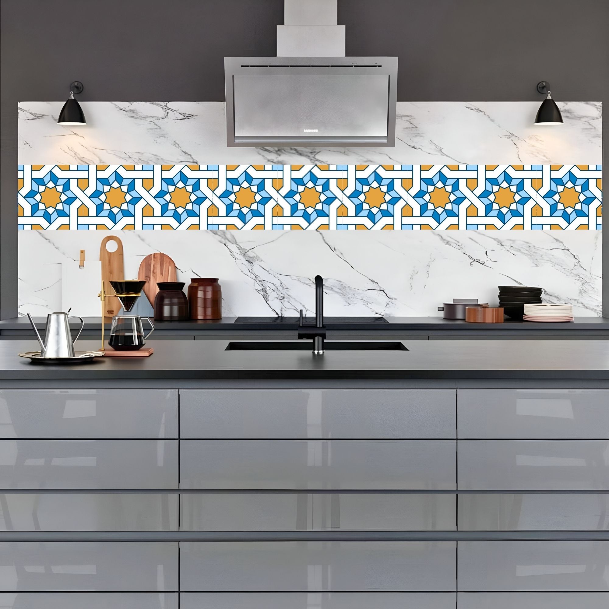 Brandian Wall Tiles Stickers Roll Waterproof Self Adhesive Border Wall Stickers for Living Room, Kitchen Backsplash Tiles Sticker, Peel N Stick Mosaic Tiles for Wall,  Arabic Mosaic