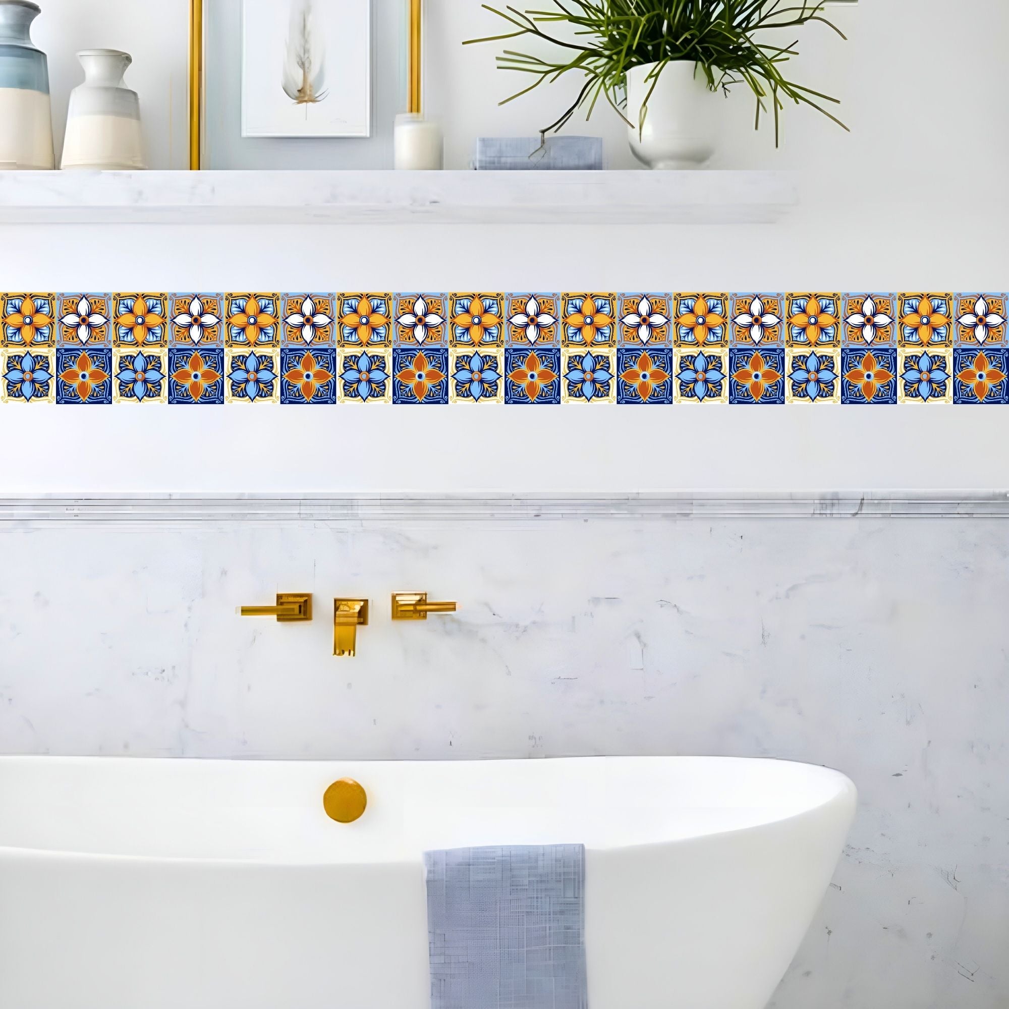 Brandian Wall Tiles Stickers Roll Waterproof Self Adhesive Border Wall Stickers for Living Room, Kitchen Backsplash Tiles Sticker, Peel N Stick Mosaic Tiles for Wall,  Italian