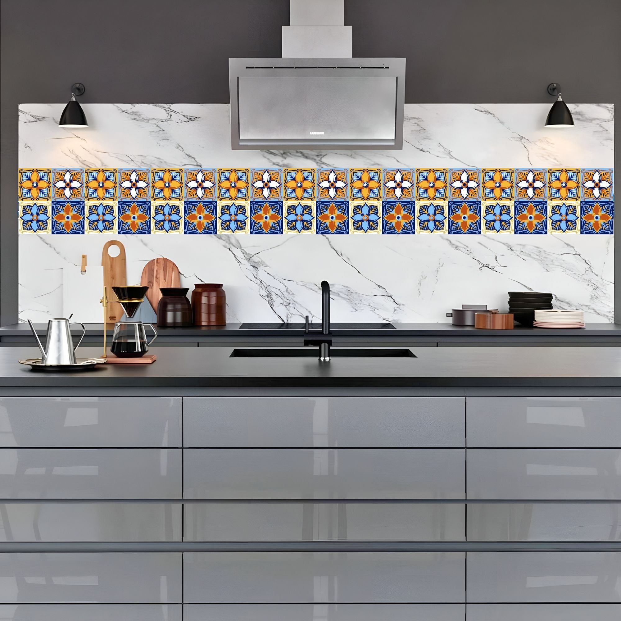 Brandian Wall Tiles Stickers Roll Waterproof Self Adhesive Border Wall Stickers for Living Room, Kitchen Backsplash Tiles Sticker, Peel N Stick Mosaic Tiles for Wall,  Italian