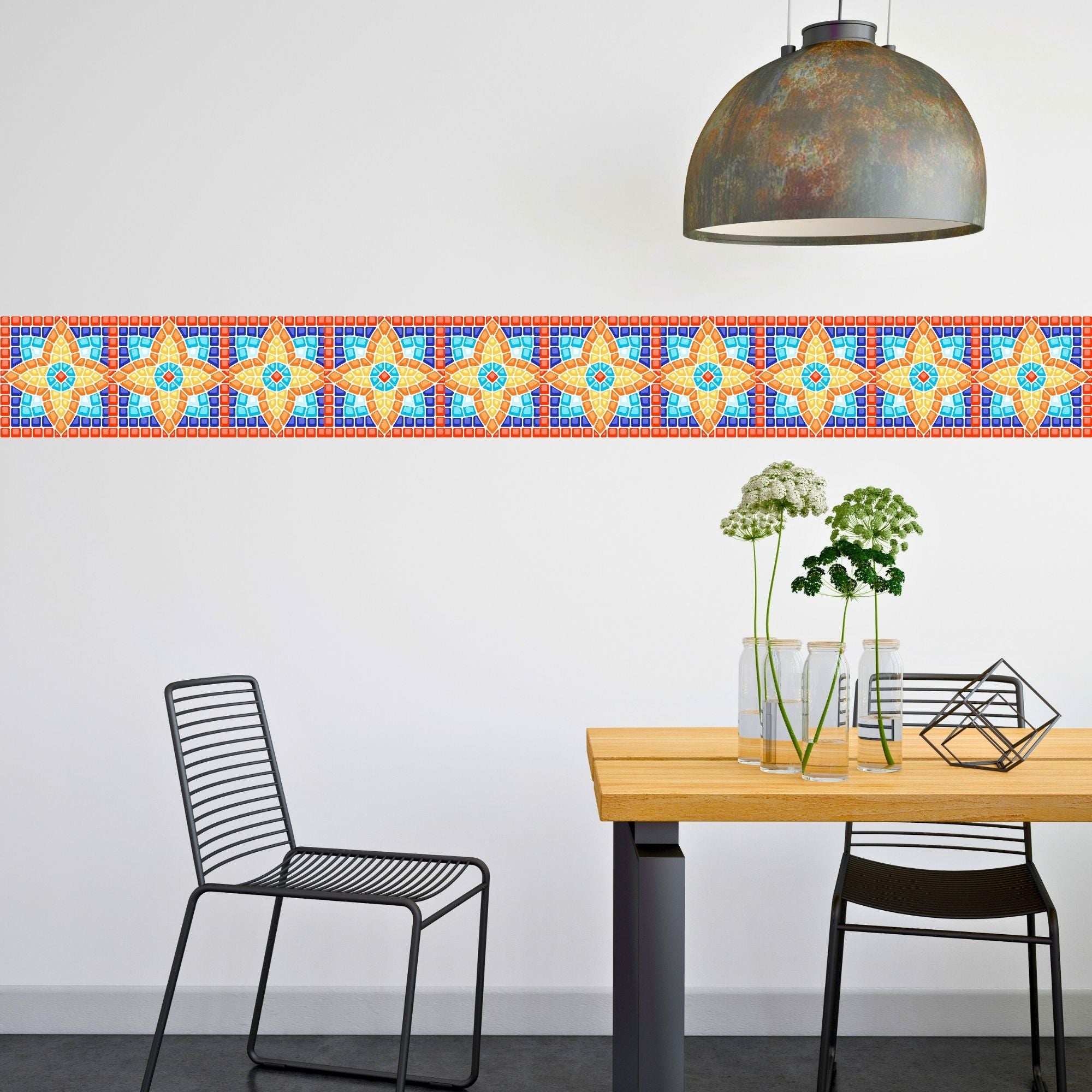 Brandian Wall Tiles Stickers Roll Waterproof Self Adhesive Border Wall Stickers for Living Room, Kitchen Backsplash Tiles Sticker, Peel N Stick Mosaic Tiles for Wall,  Ancient Mosaic