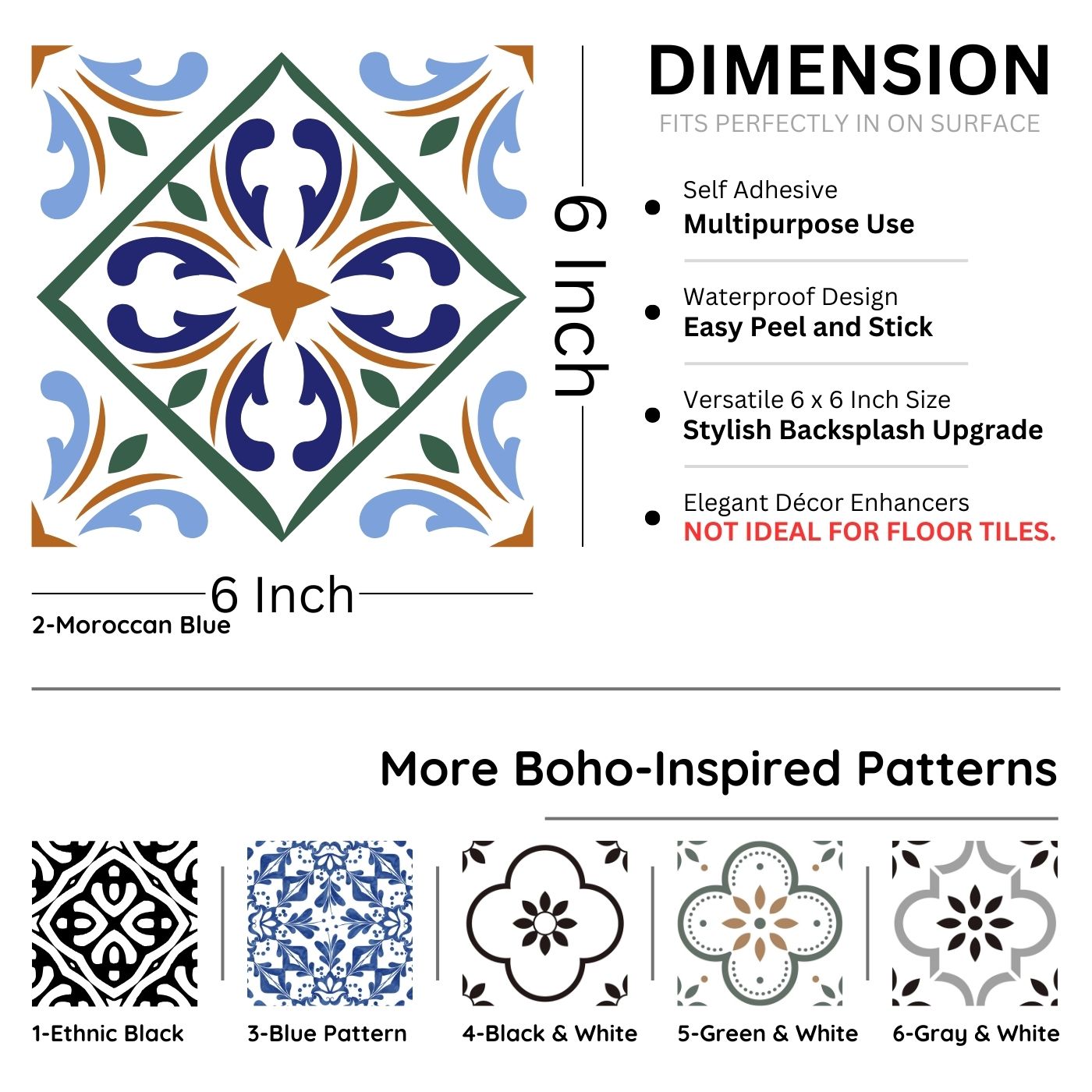 Brandian Sticker Tiles for Wall Transform Any Room with Stylish Adhesive Tiles for Wall Instant Home Upgrade PVC Waterproof Adhesive Tiles in Multicolor Size 6 x 6 Inch