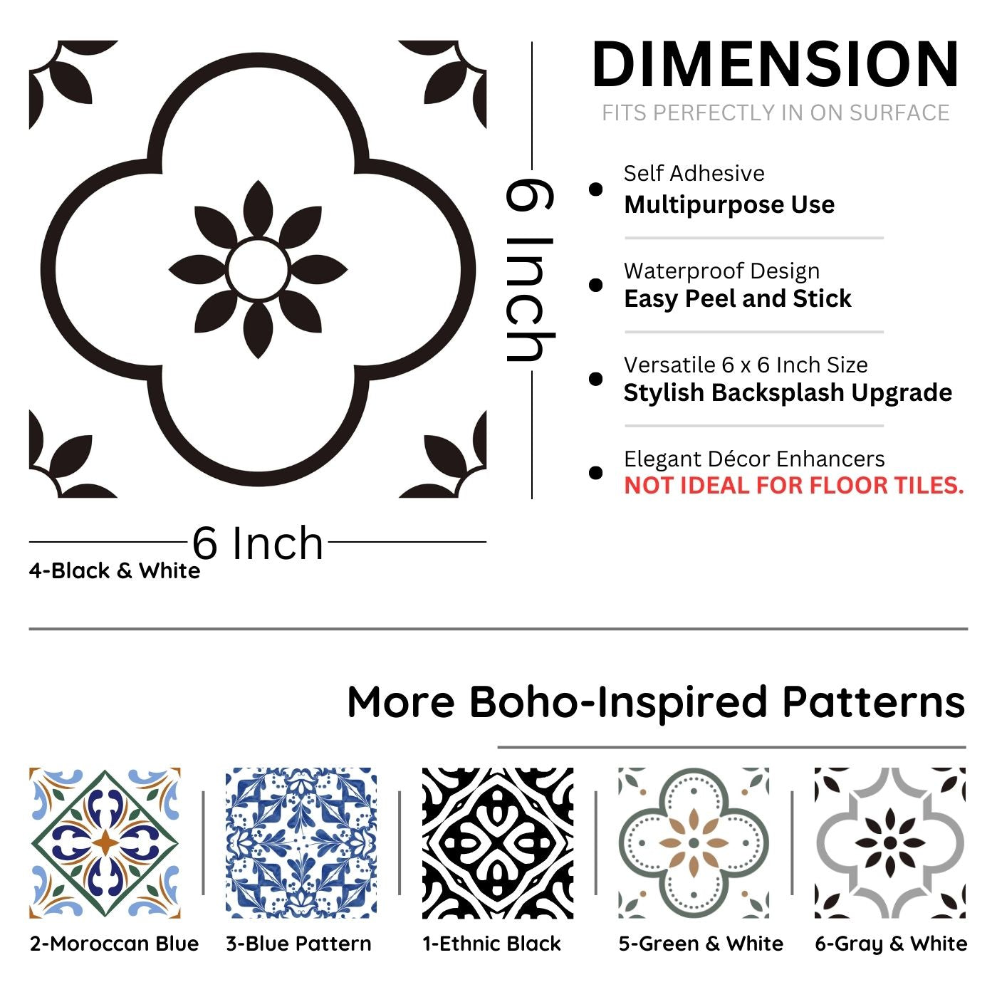 Brandian Sticker Tiles for Wall Unleash Creativity with Versatile Tiles Wallpaper Floor to Wall Waterproof Beauty PVC Waterproof Adhesive Tiles in Multicolor Size 6 x 6 Inch