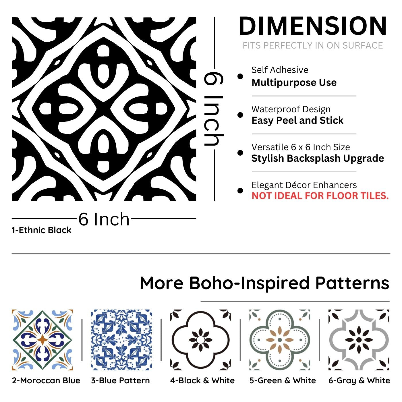 Brandian Sticker Tiles for Wall Elevate Your Space with Elegant Sticker Tiles for Wall Easy Peel and Stick PVC Waterproof Adhesive Tiles in Multicolor Size 6 x 6 Inch