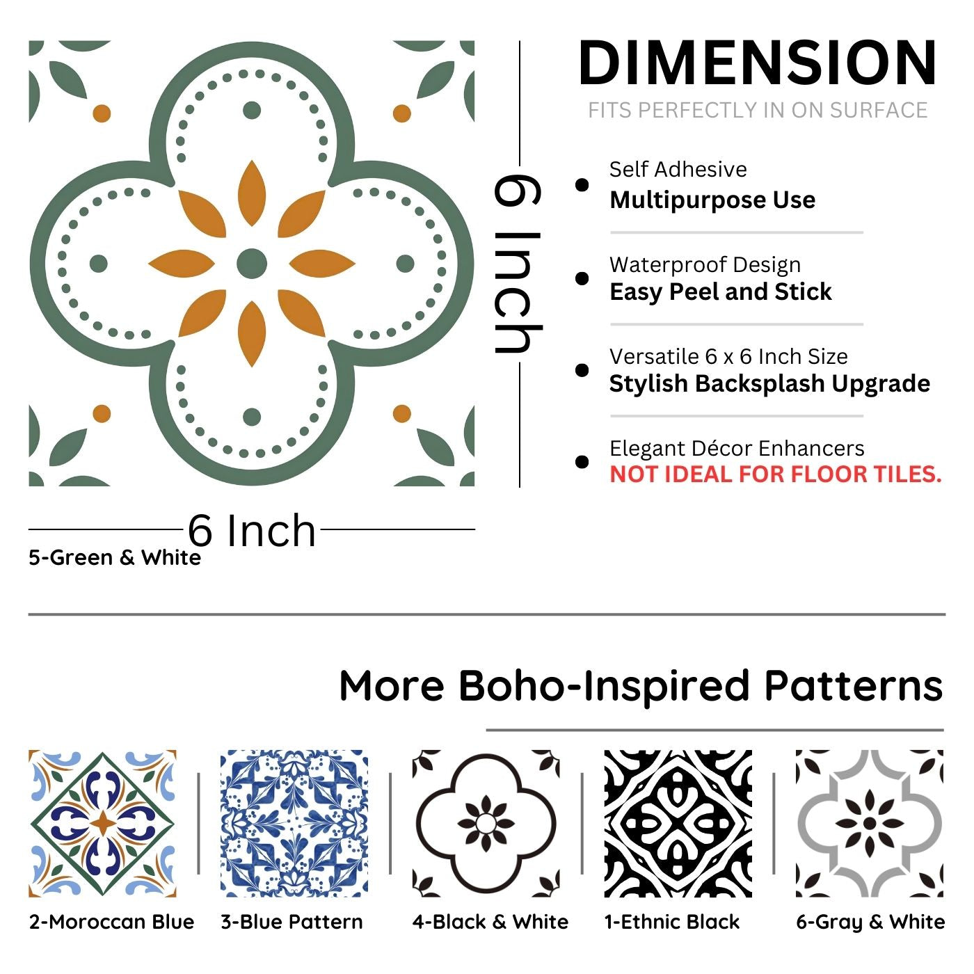 Brandian Sticker Tiles for Wall Revamp Your Floors with Durable Floor Stickers Waterproof Chic and Hassle Free PVC Waterproof Adhesive Tiles in Multicolor Size 6 x 6 Inch