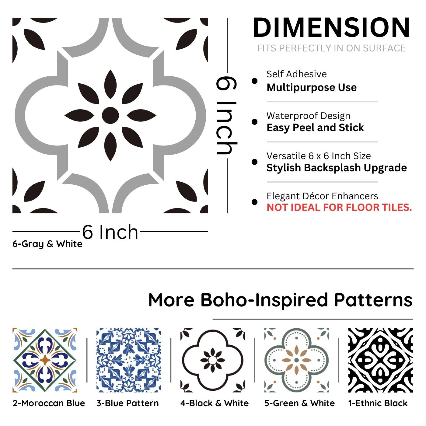 Brandian Sticker Tiles for Wall Kitchen Charm Redefined with Self Adhesive Tiles for Wall Easy Application Stunning Impact PVC Waterproof Adhesive Tiles in Multicolor Size 6 x 6 Inch