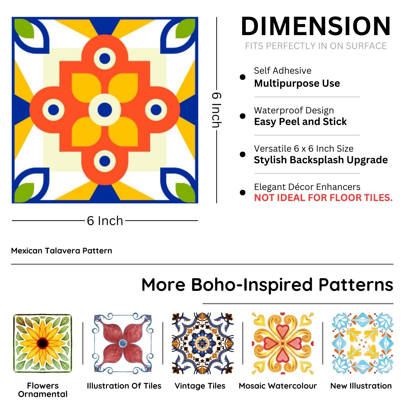 Brandian Sticker Tiles for Wall Effortless Elegance with Self Adhesive Floor Sticker Sets for Any Room Upgrade Today PVC Waterproof Adhesive Tiles in Multicolor Size 6 x 6 Inch