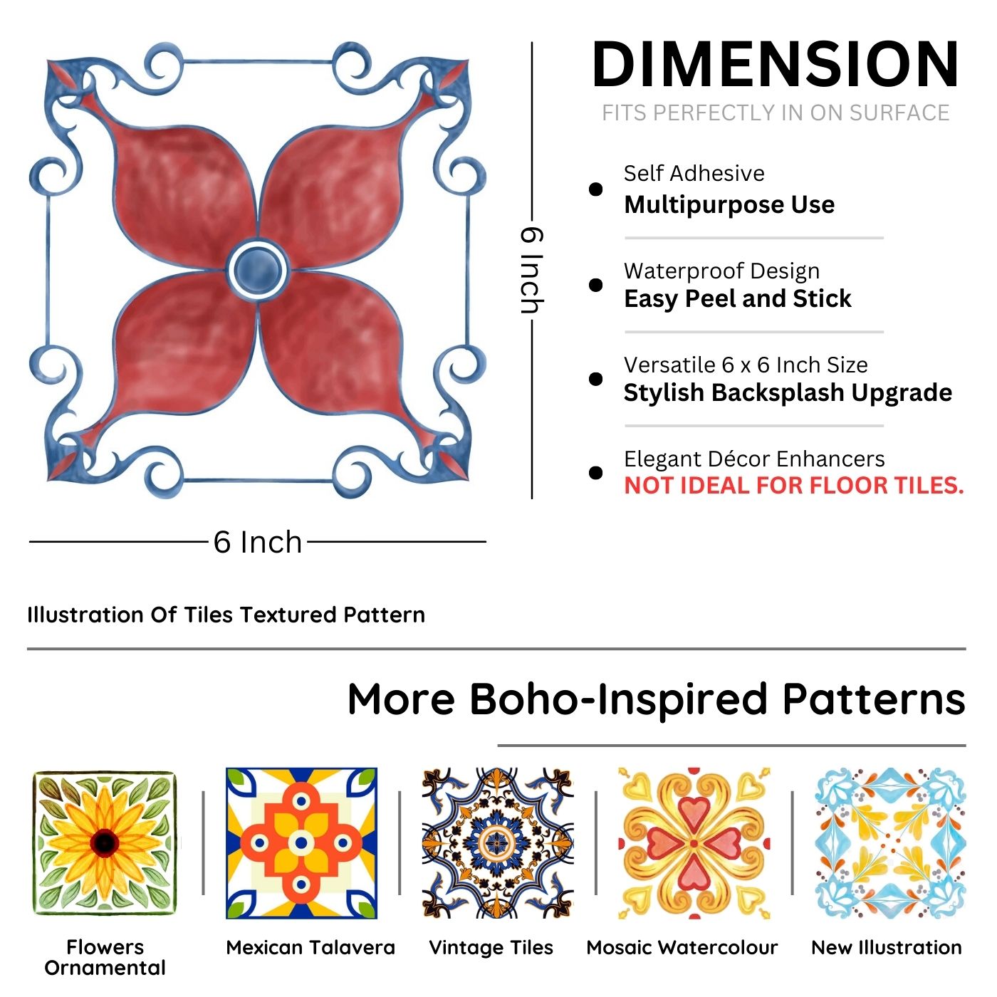 Brandian Sticker Tiles for Wall Easy Decor Upgrade Transform Your Space with Adhesive Sticker for Wall Instant Style PVC Waterproof Adhesive Tiles in Multicolor Size 6 x 6 Inch