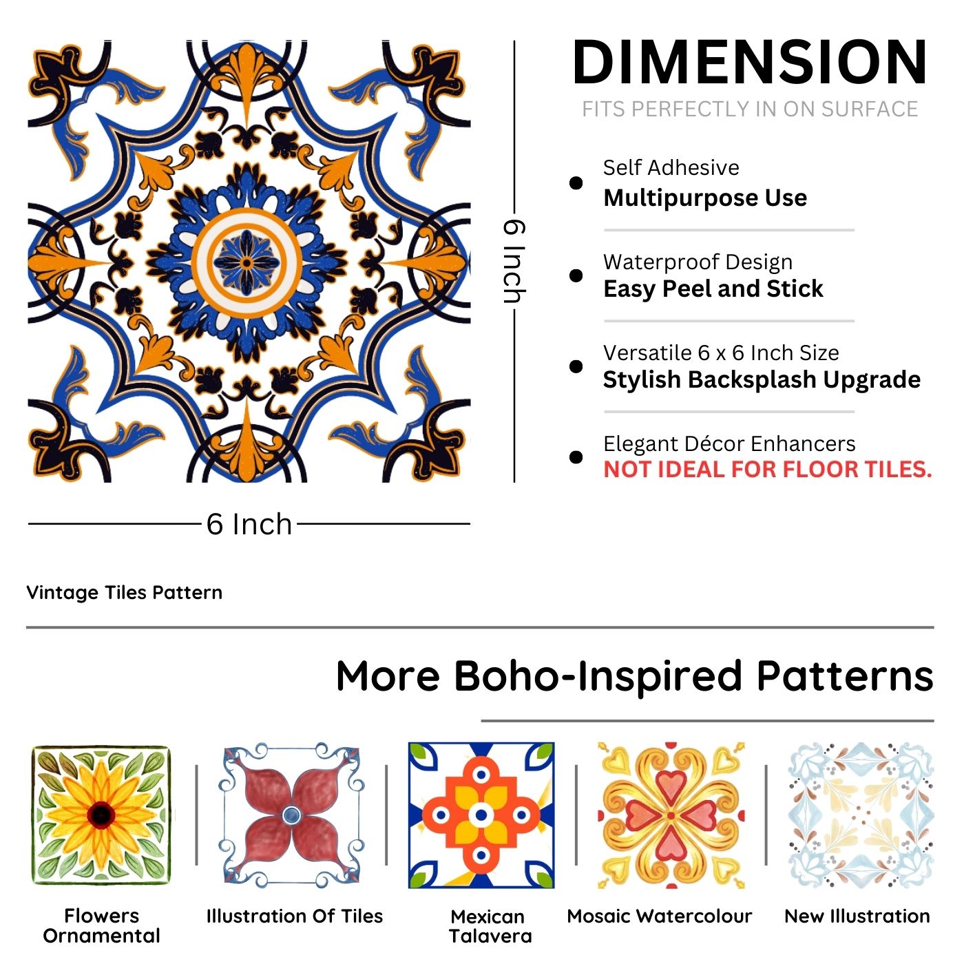 Brandian Sticker Tiles for Wall Embrace Modern Living with Gorgeous Tiles for Floor Durable and Eye Catching Design PVC Waterproof Adhesive Tiles in Multicolor Size 6 x 6 Inch