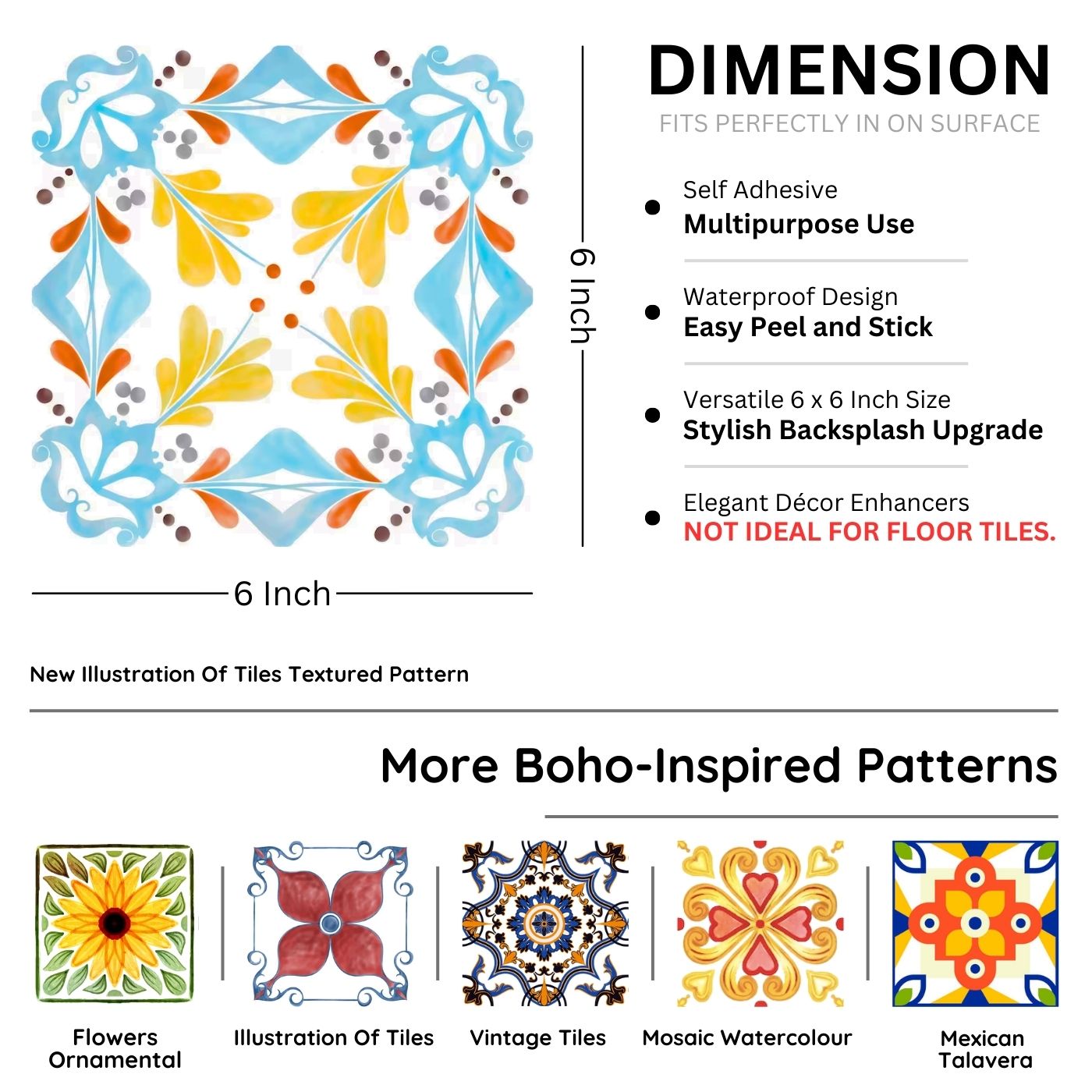 Brandian Sticker Tiles for Wall Modern Makeover Revitalize Your Home with Wall Tiles for Home Chic and Timeless Design PVC Waterproof Adhesive Tiles in Multicolor Size 6 x 6 Inch