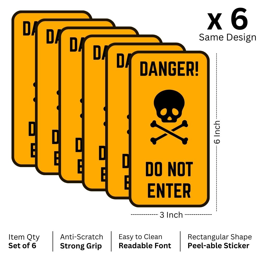 Brandian 6pcs Sign Sticker Signage Set, Danger Do Not Enter Warning, Safety, Security, PVC Self-Adhesive, Waterproof Vinyl, Sign Board