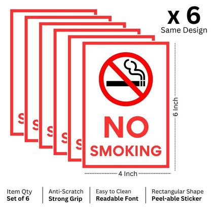 Brandian 6pcs Sign Sticker Signage Set, No Smoking Warning, Safety, Security, PVC Self-Adhesive, Waterproof Vinyl, Sign Board