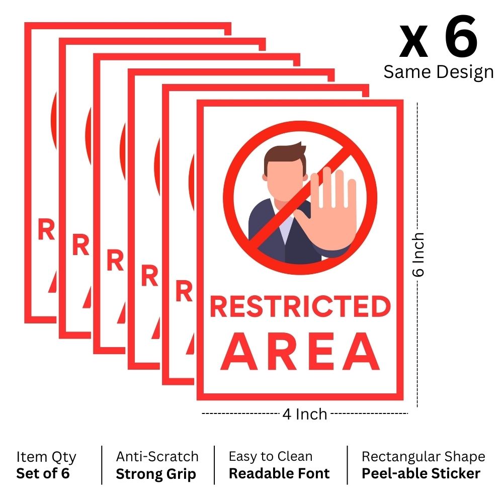 Brandian 6pcs Sign Sticker Signage Set, Restricted Area Sign Board And Sign Sticker Restricted Entry Sticker Restricted Access Sticker PVC Self-adhesive, Waterproof Vinyl, Sign Board