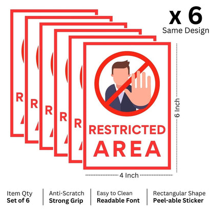 Brandian 6pcs Sign Sticker Signage Set, Restricted Area Sign Board And Sign Sticker Restricted Entry Sticker Restricted Access Sticker PVC Self-adhesive, Waterproof Vinyl, Sign Board