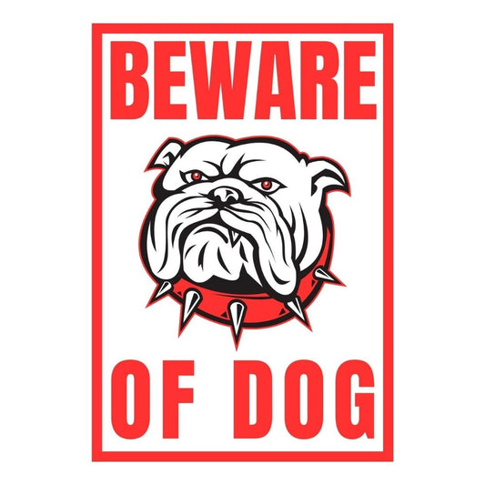 Brandian 6pcs Sign Sticker Signage Set, English Beware of Dog Sign Board for Gate Beware of Dog Signs for Walls, PVC Self-Adhesive, Waterproof Vinyl, Sign Board