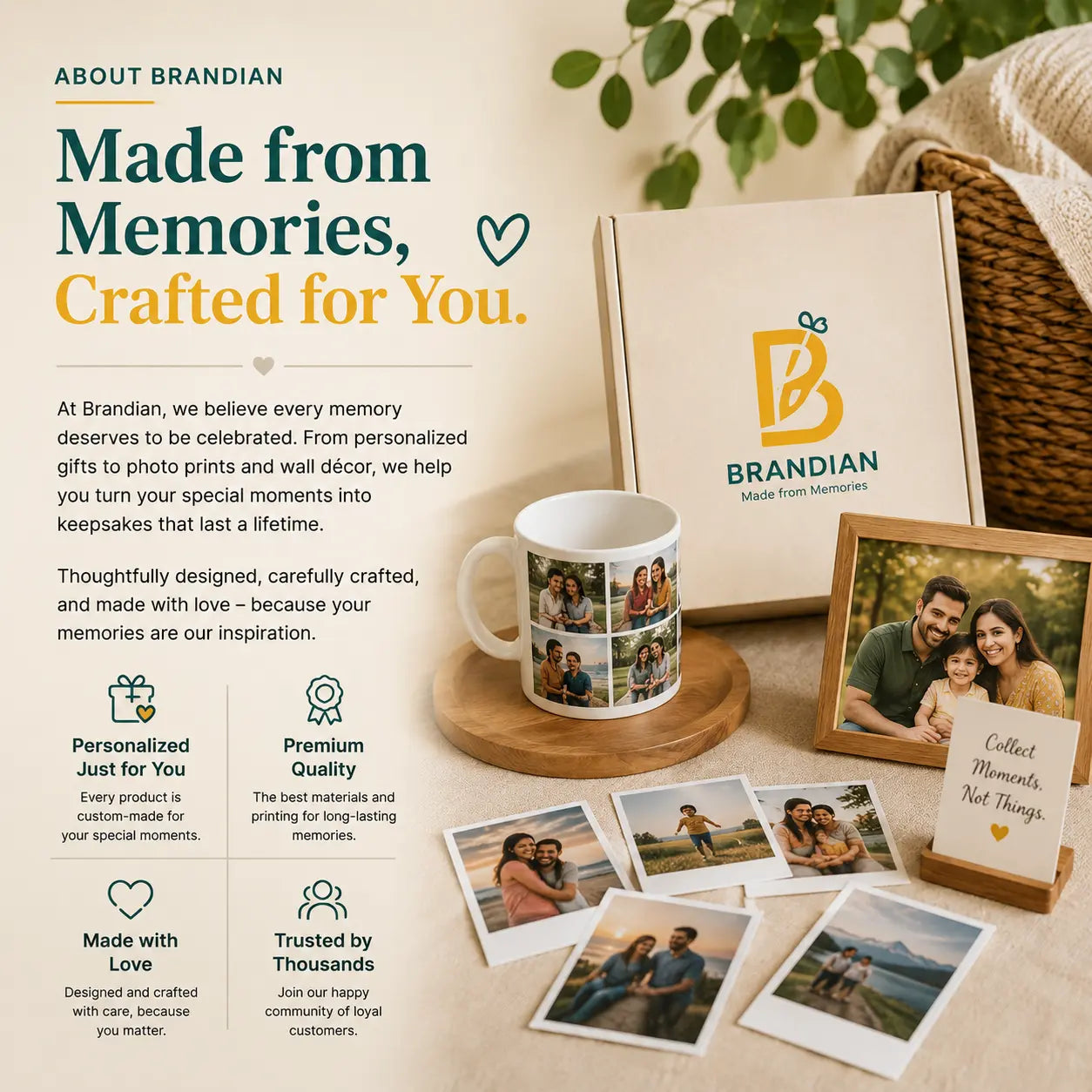 Brandian personalized gifts, photo prints and custom keepsakes made from your memories with premium quality and care.
