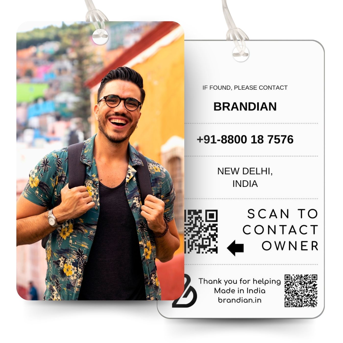 Brandian (Pack of 1) Personalized Travel Bag Tags | Custom Name Tags for Luggage, School Bags & Backpacks | Durable PVC with Silicone Loop