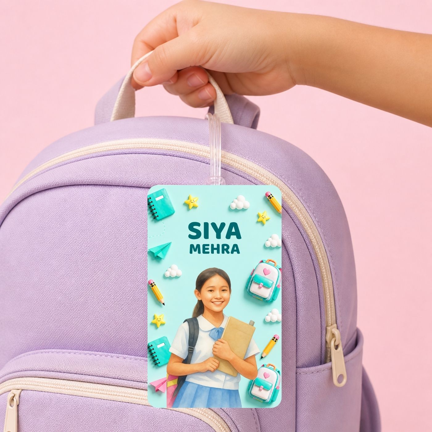 Brandian (Pack of 2) Personalized Bag Tags for Kids – Sea Green Theme | Custom Name, Photo & Contact Info | School Bag, Travel, Luggage, Backpack ID Labels | Durable with Silicone Loop