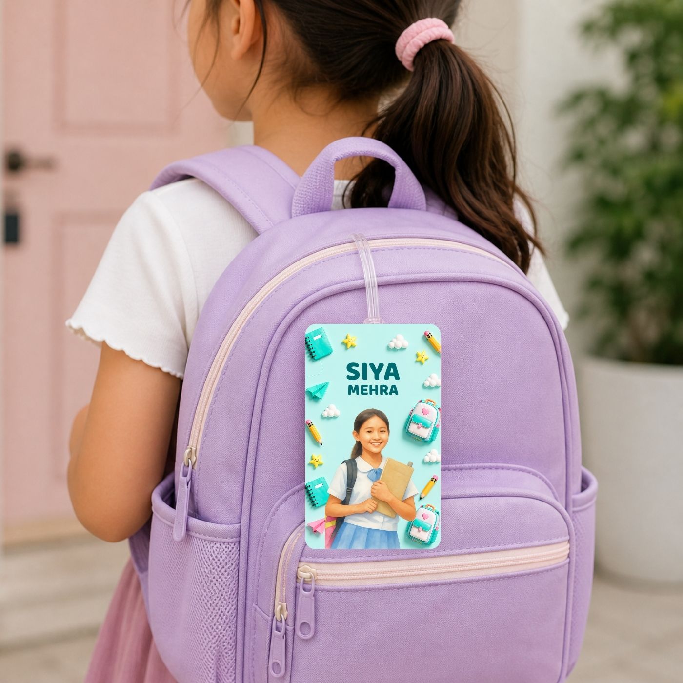 Brandian (Pack of 2) Personalized Bag Tags for Kids – Sea Green Theme | Custom Name, Photo & Contact Info | School Bag, Travel, Luggage, Backpack ID Labels | Durable with Silicone Loop