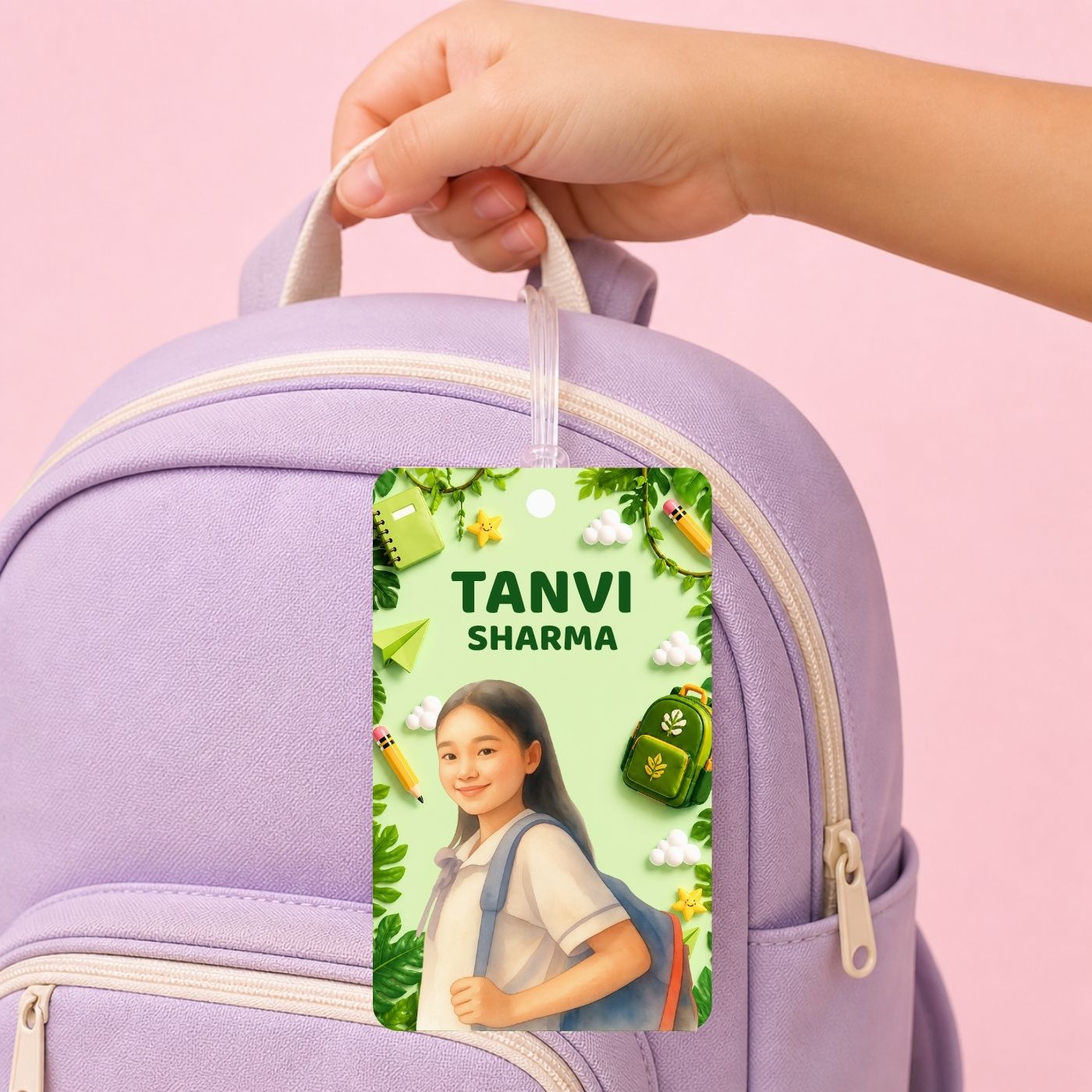 Brandian (Pack of 2) Personalized Bag Tags for Kids – Jungle Theme | Custom Name, Photo & Contact Info | School Bag, Travel, Luggage, Backpack ID Labels | Durable with Silicone Loop