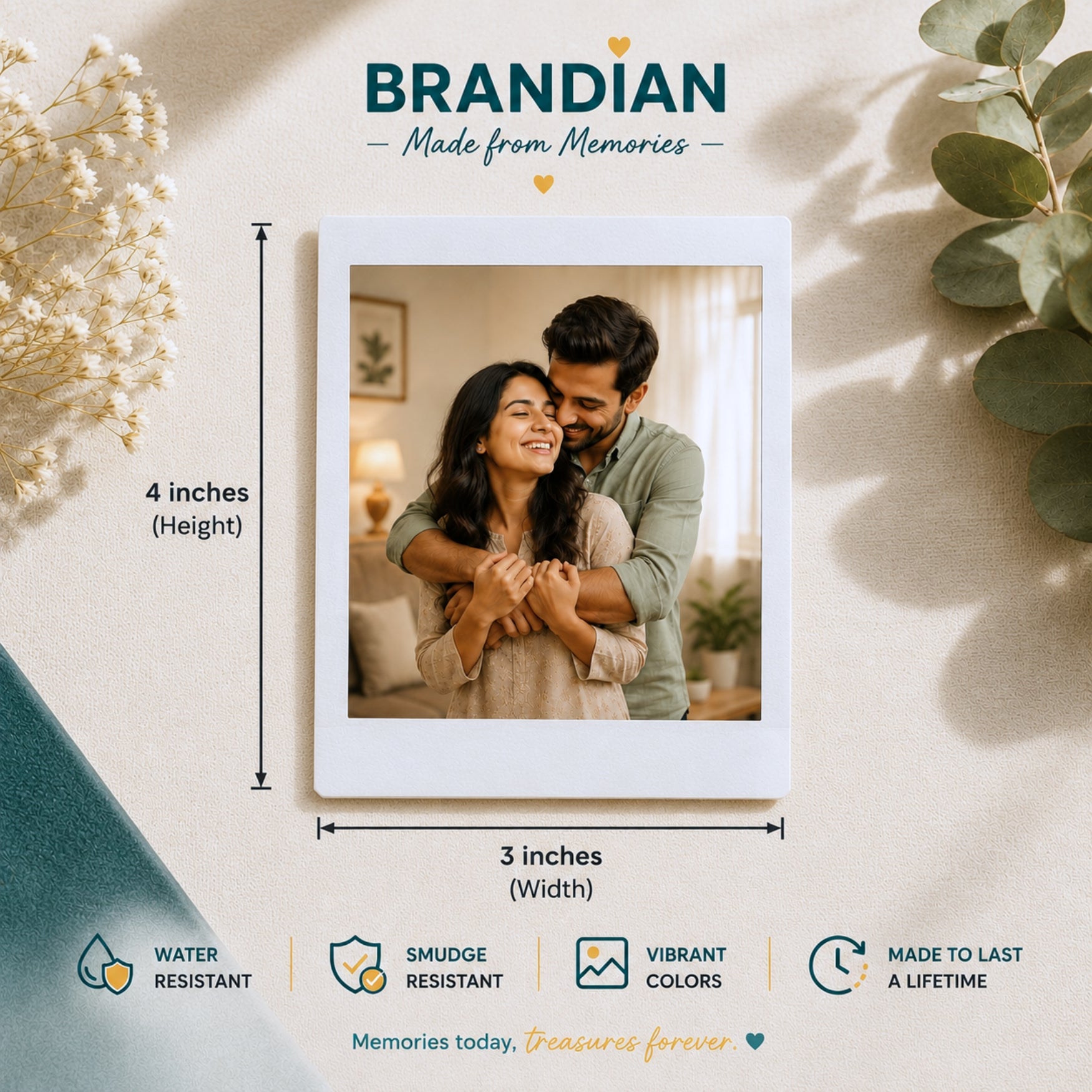 Brandian Customised Mini Photo Print, Size 4 X 3 Inches, White