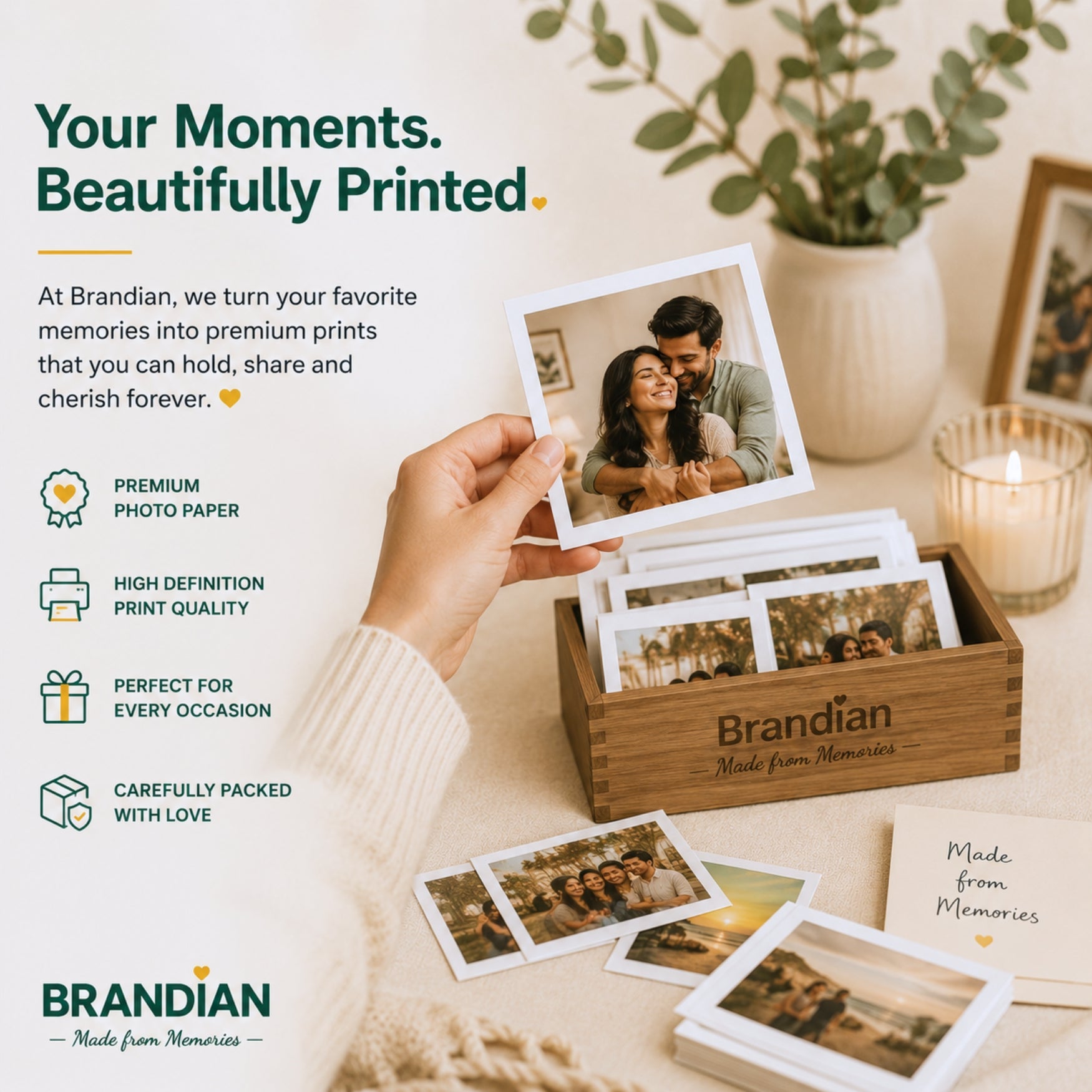 Brandian Customised Mini Photo Print, Size 4 X 3 Inches, White