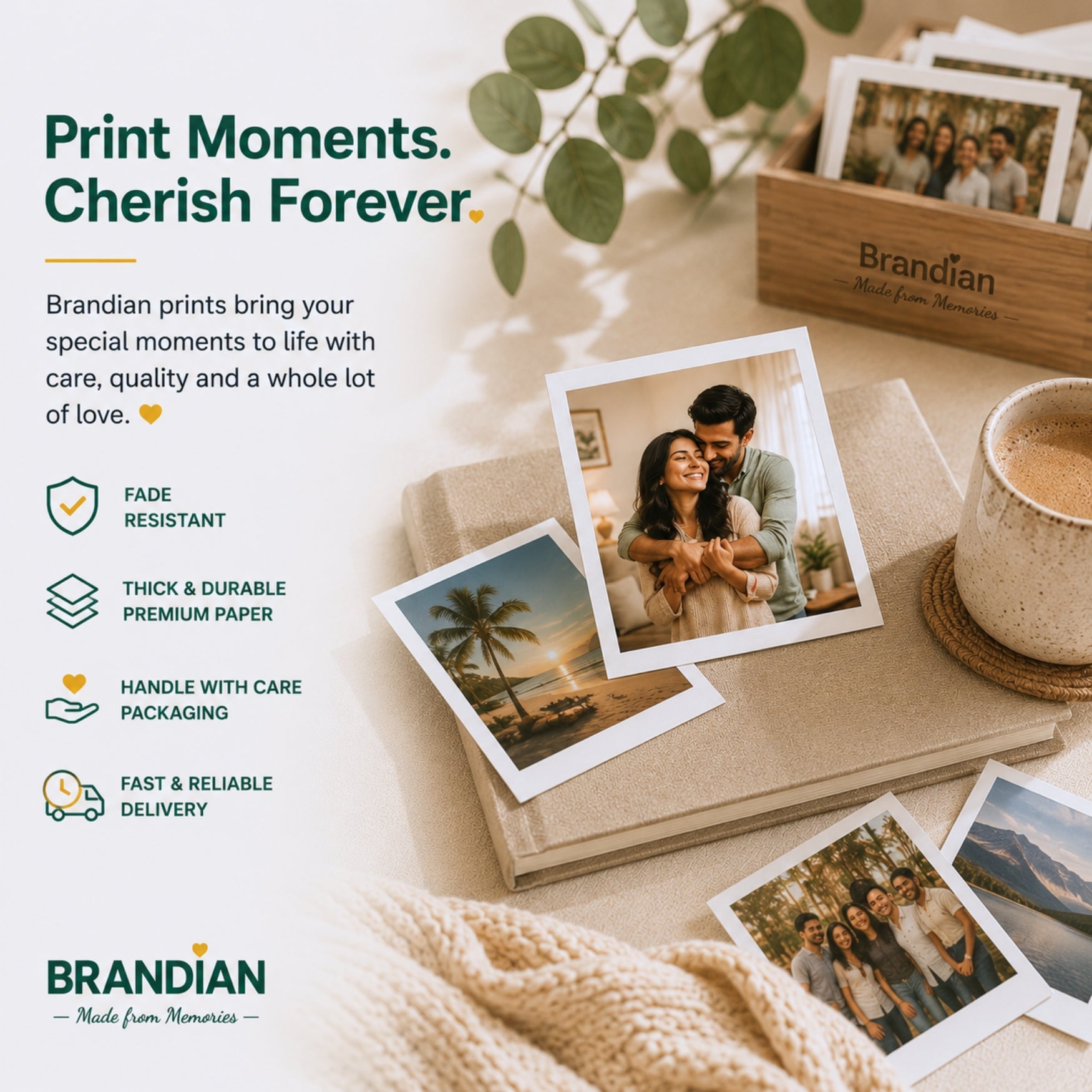 Brandian Customised Mini Photo Print, Size 4 X 3 Inches, White