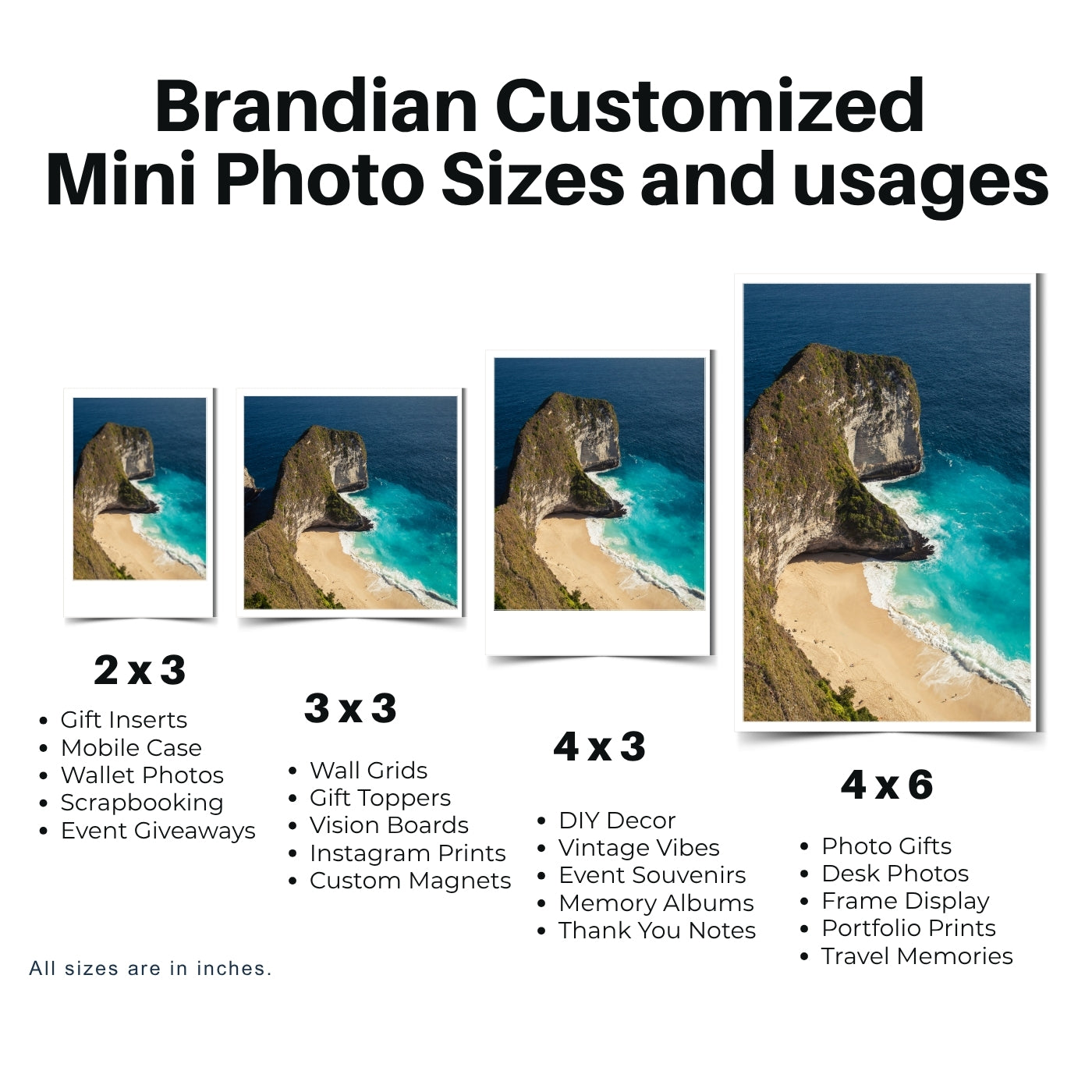 Brandian Custom Phone Case Photos, Mini Glossy Prints for Personalized Mobile Coverses, Unique Gift Idea, Size 3 X 2 Inches, White