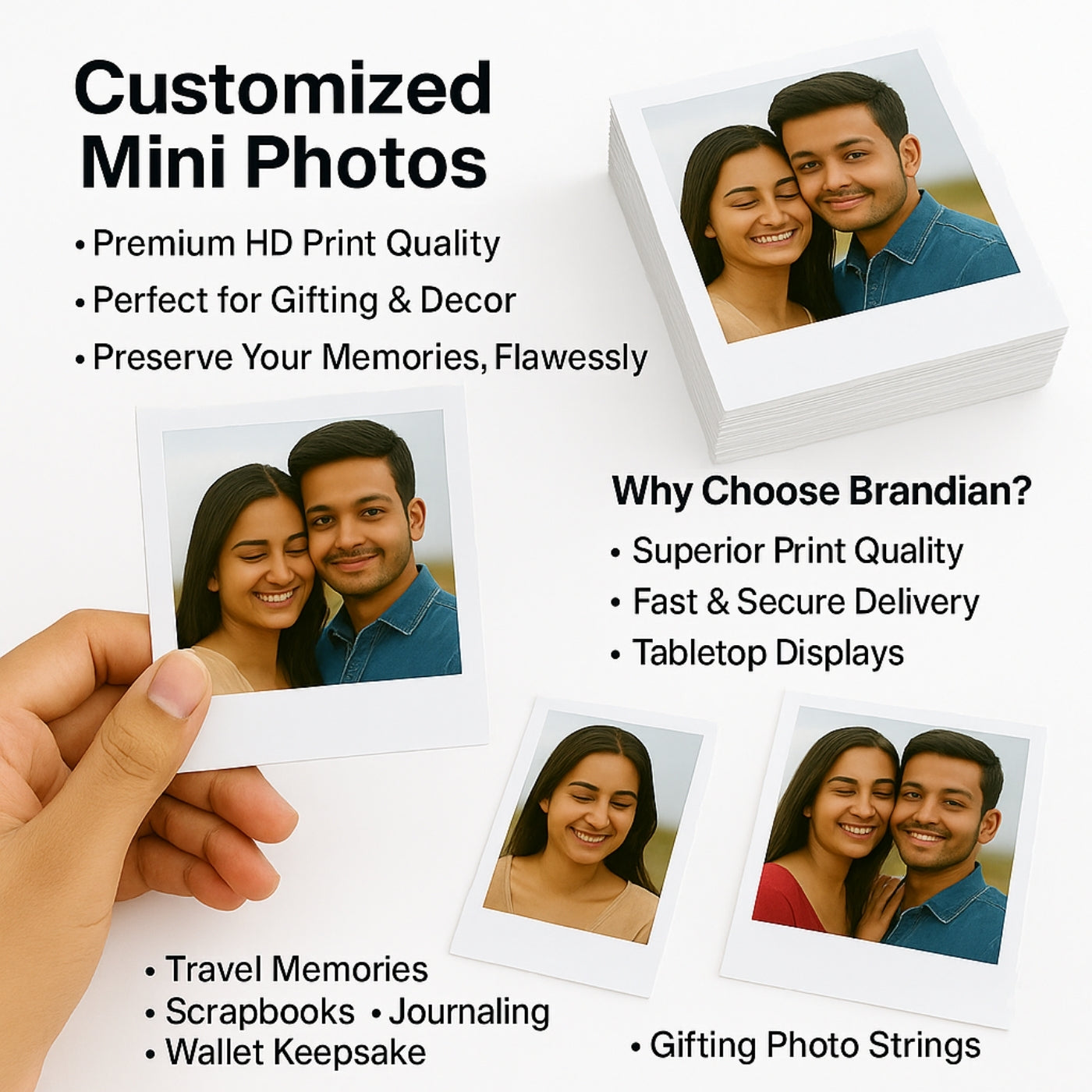 Brandian Custom Phone Case Photos, Mini Glossy Prints for Personalized Mobile Coverses, Unique Gift Idea, Size 3 X 2 Inches, White