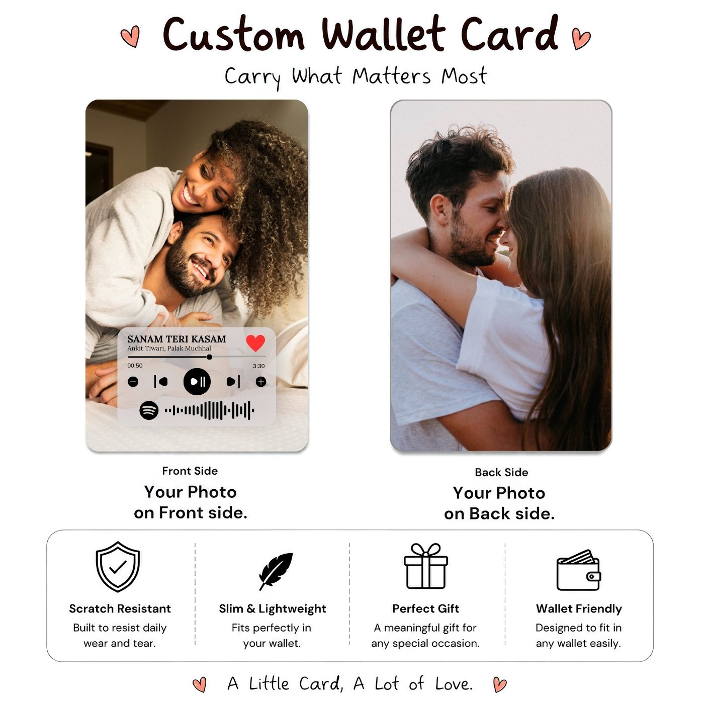 Brandian | Pack of 1 | Personalized Pocket Wallet Card with Custom Spotify Song | Size 8.6 x 5.4 cm | Wallet Card
